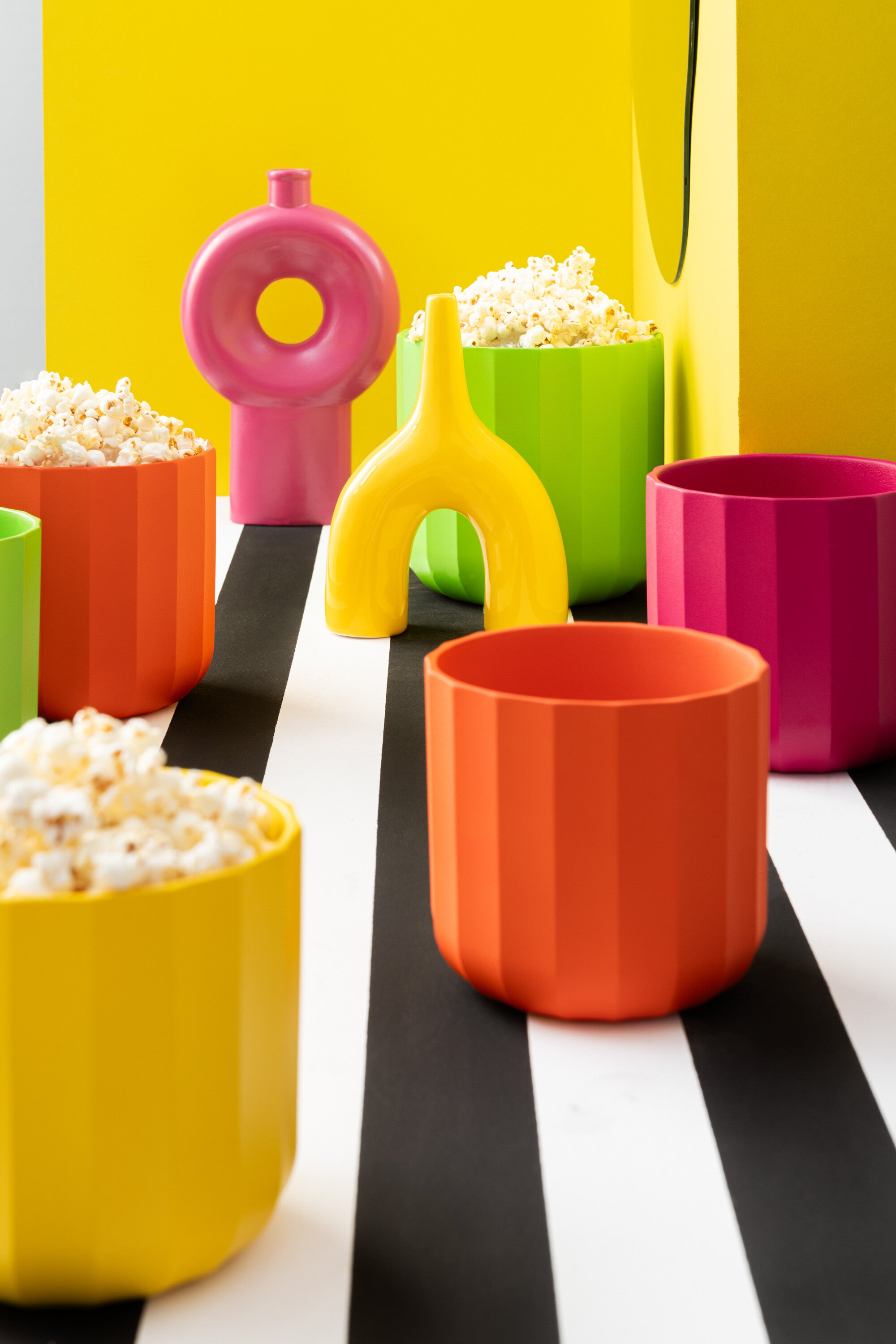 J-Line bloempot Summer - keramiek - oranje - medium - 2 stuks - Ø 15 c