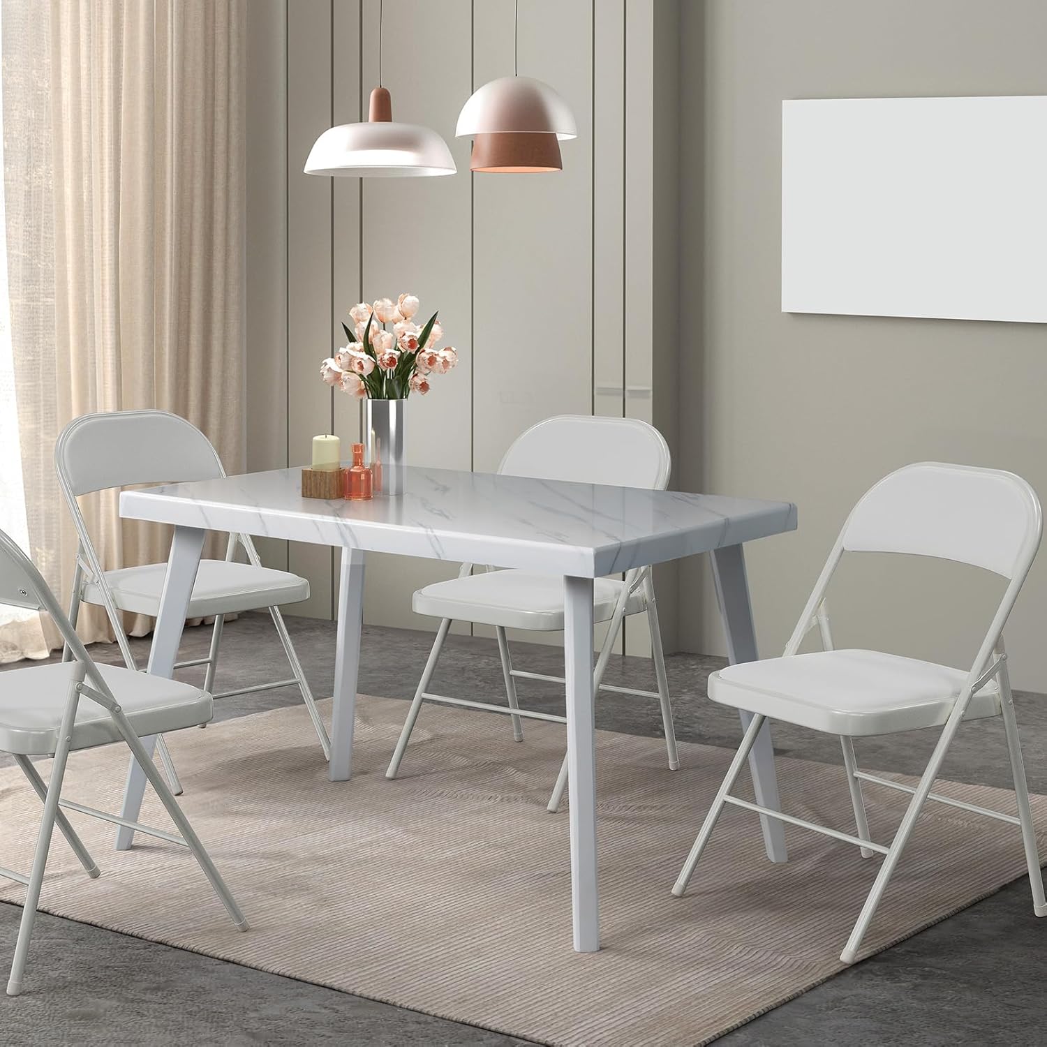 VINGLI 6 Pack Folding Chairs with Padded Seats, Metal Frame with Pu Leather Seat & Back, Capacity 350 lbs, White