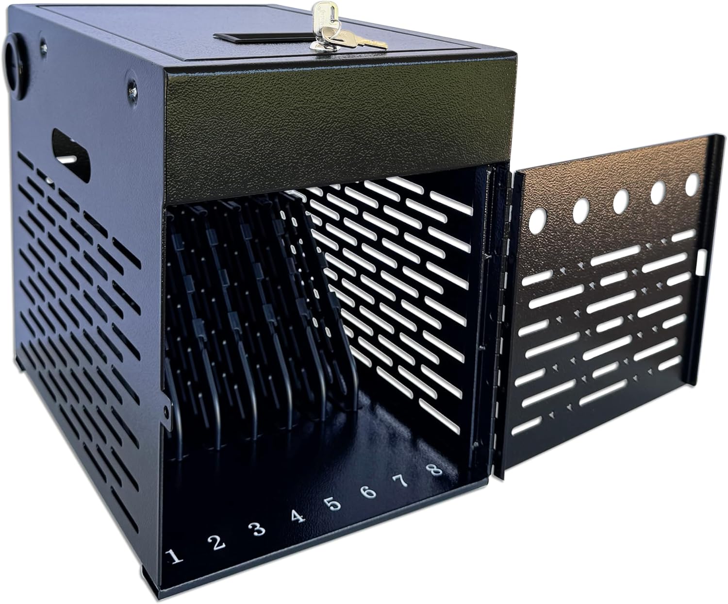 8-Device Tablet Charging Station  Lockable Steel Case Fits 14 Chromebooks  iPads  Laptops & Tablets  Secure Storage with 2 Keys  Ideal for Classrooms  Offices & Hospitals  Black