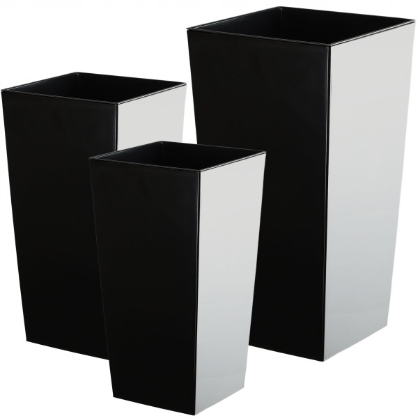 Zestaw 3x Donica Doniczka Wkład Połysk Czarna 57cm