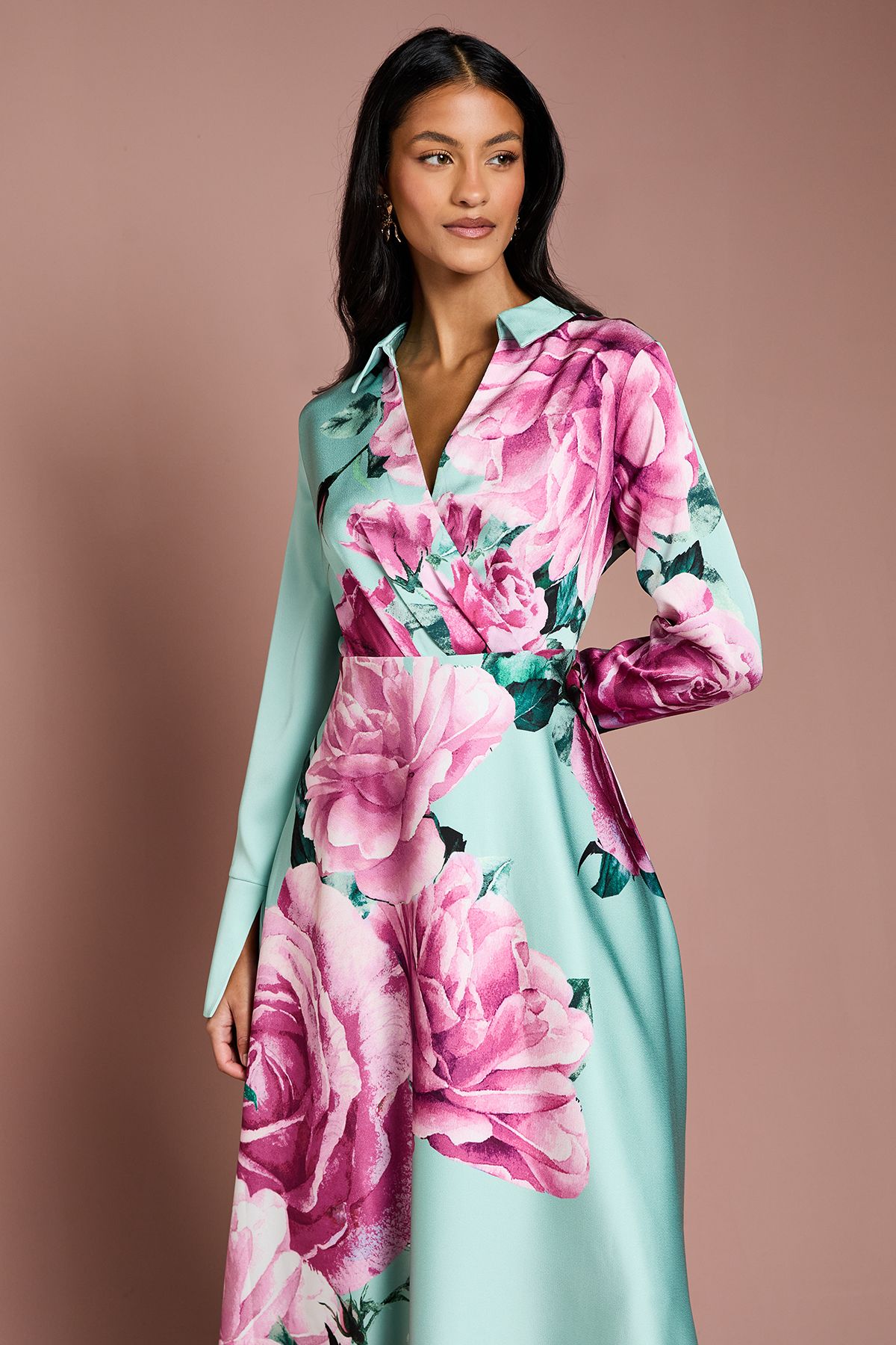 Coast Petite Placement Print Wrap Front Gown