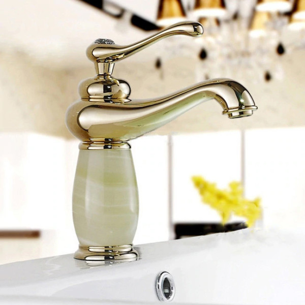 Bateria umywalkowa w stylu retro złota ALONE z porcelaną