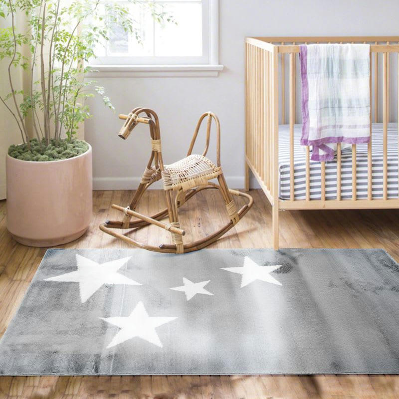 STARS - Tapis toucher laineux motifs étoiles gris clair 80x150