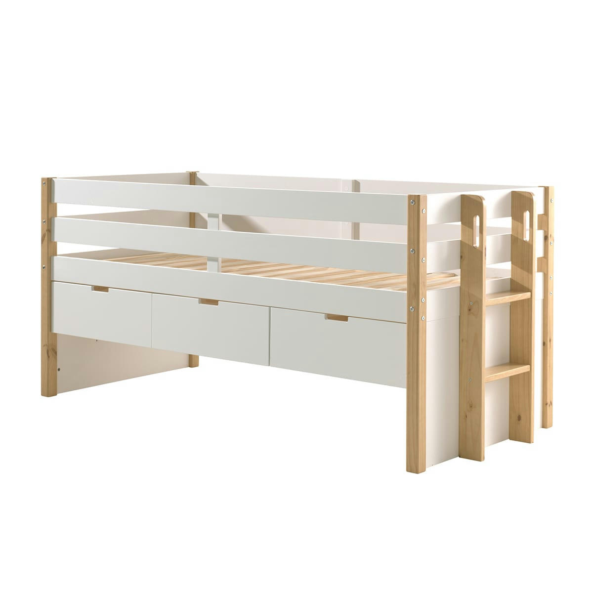 MARGRIT - Lit mi-hauteur 90x200 sommier inclus blanc naturel