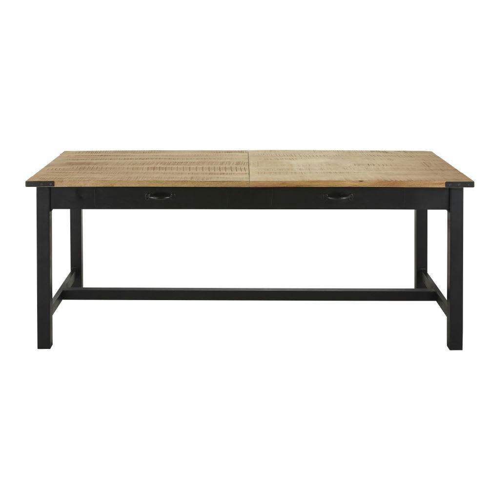 Alfred - Table à manger en manguier et métal gris anthracite 8/12 personnes L200/280