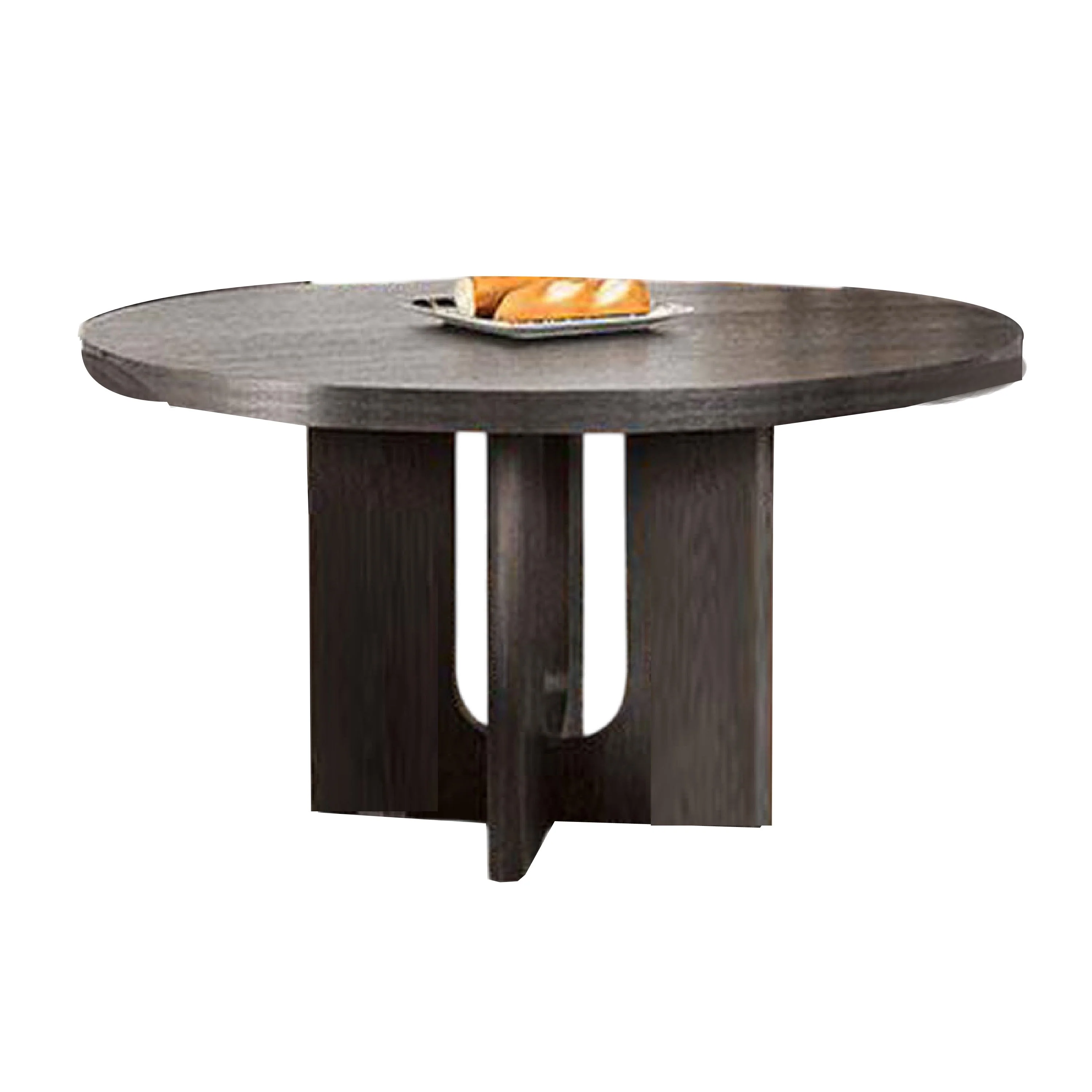 Zoko Round Dining Table, Pedestal Base, Ash Gray, Solid Wood 54 Inch