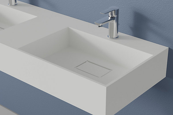Double vasque murale 122x45x15cm en fonte minérale - blanc mat - TWG231