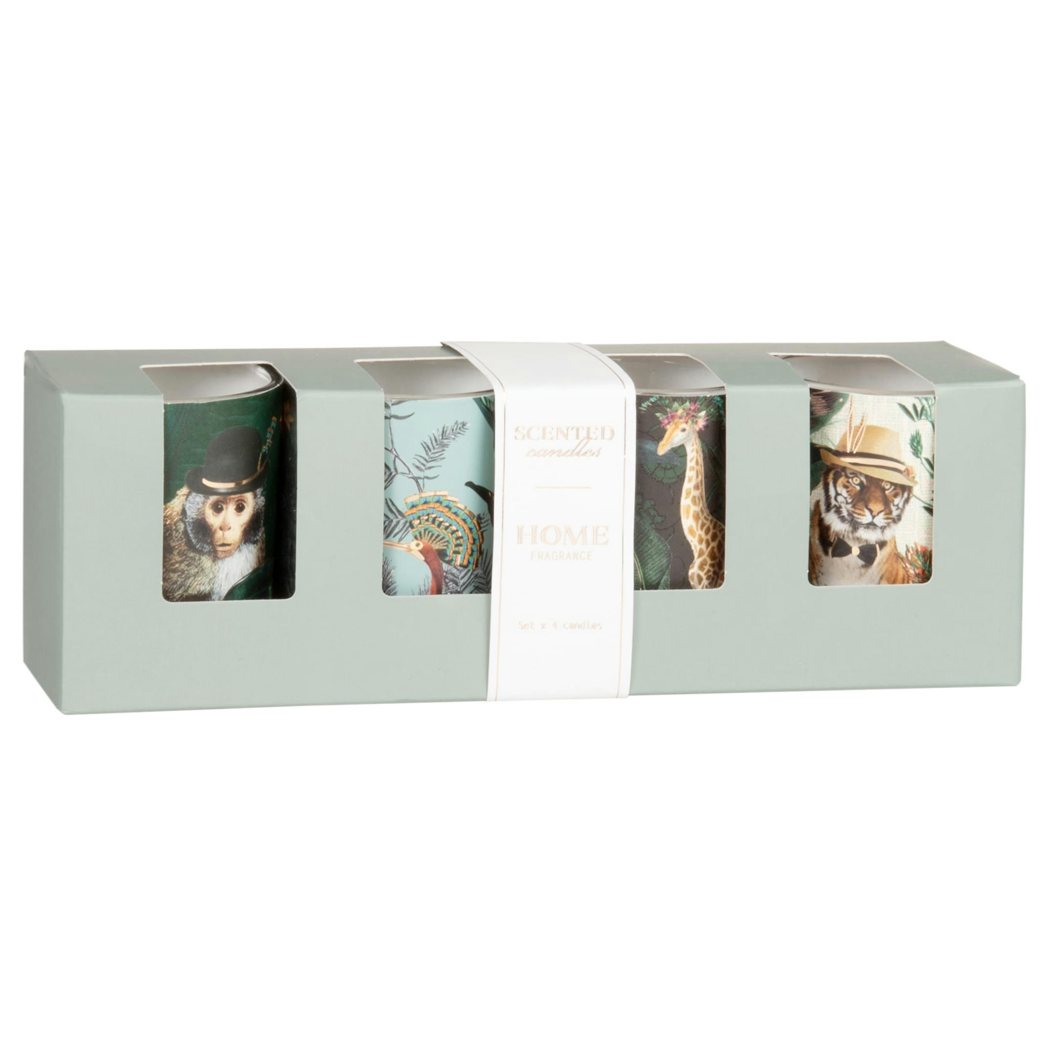 - Bougies parfumées en verre imprimés tropicaux multicolores (x4) 180 g