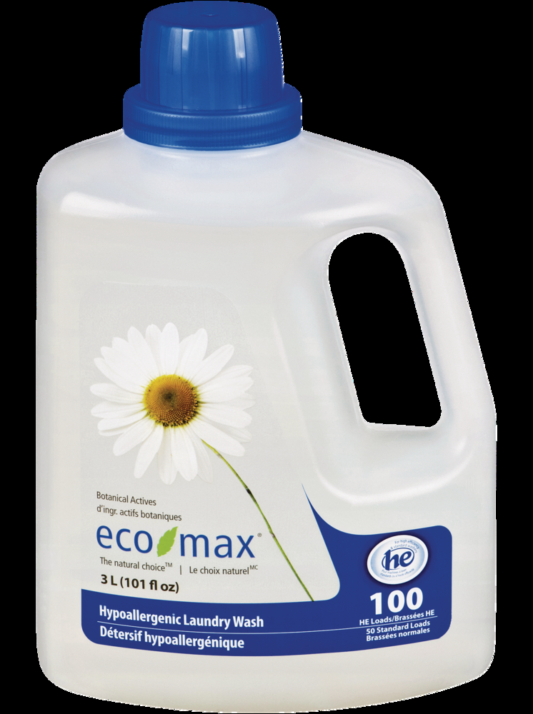 Eco-Max Hypoallergenic Liquid Laundry Detergent, Unscented, 100-Load, 3-L