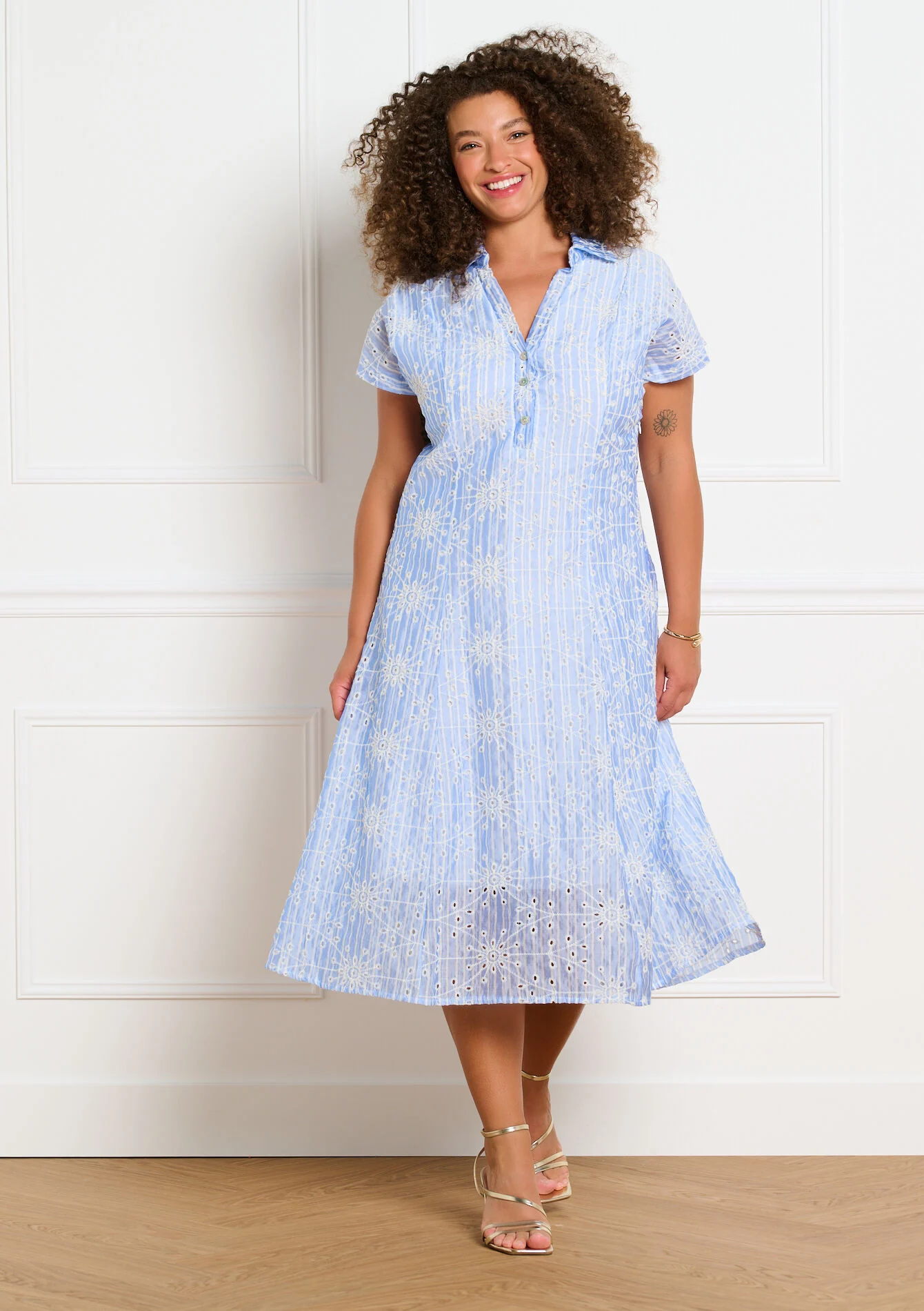 Midi jurk met borduursel