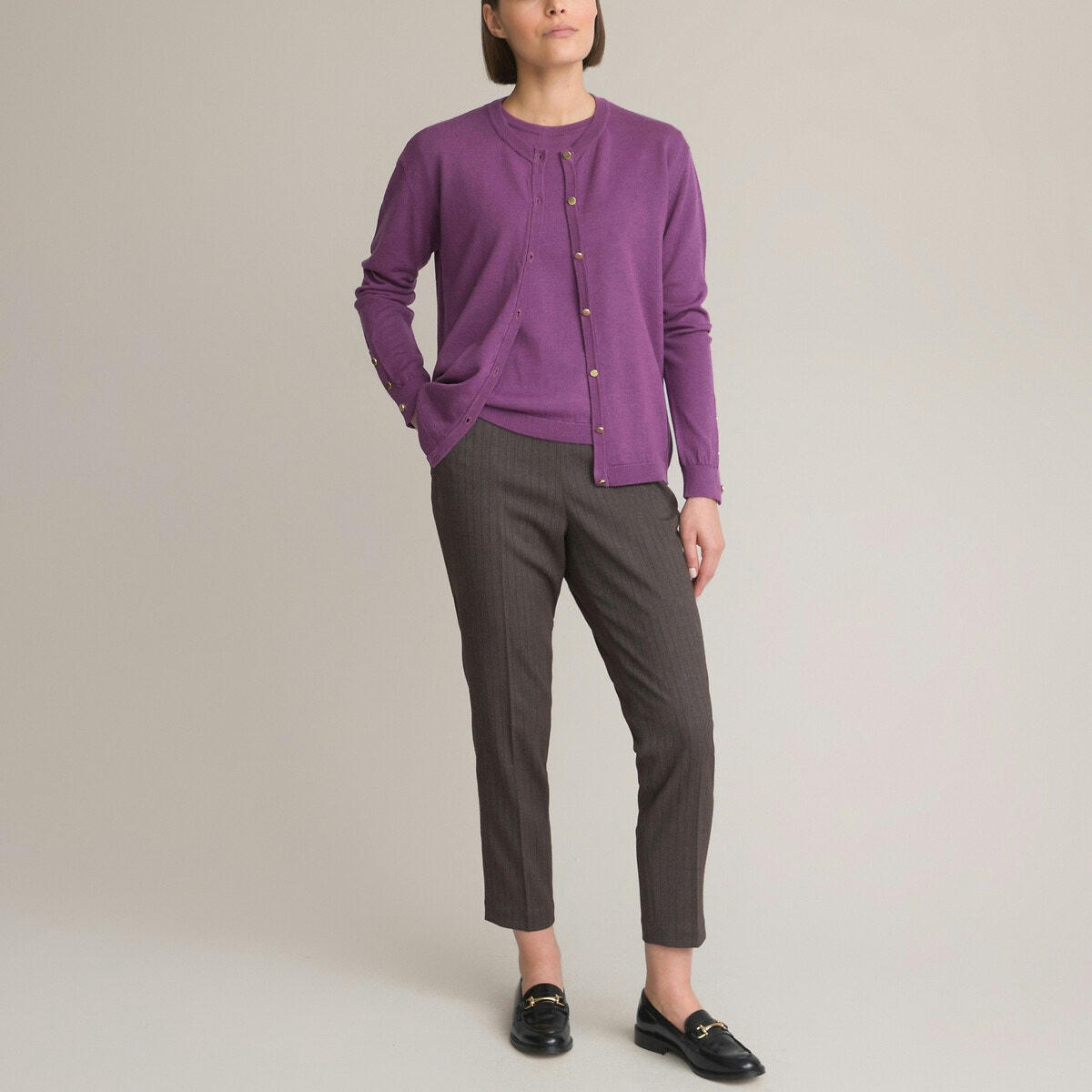 Pull col rond, fine maille, manches courtes