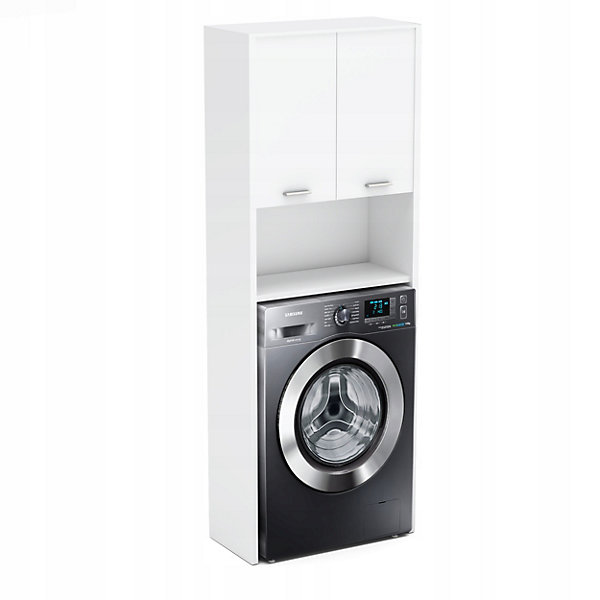 Colonne salle de bain blanc mat 64x30x165cm - meuble lave-linge -armoire au-dessus machine à laver - rangement gain de place