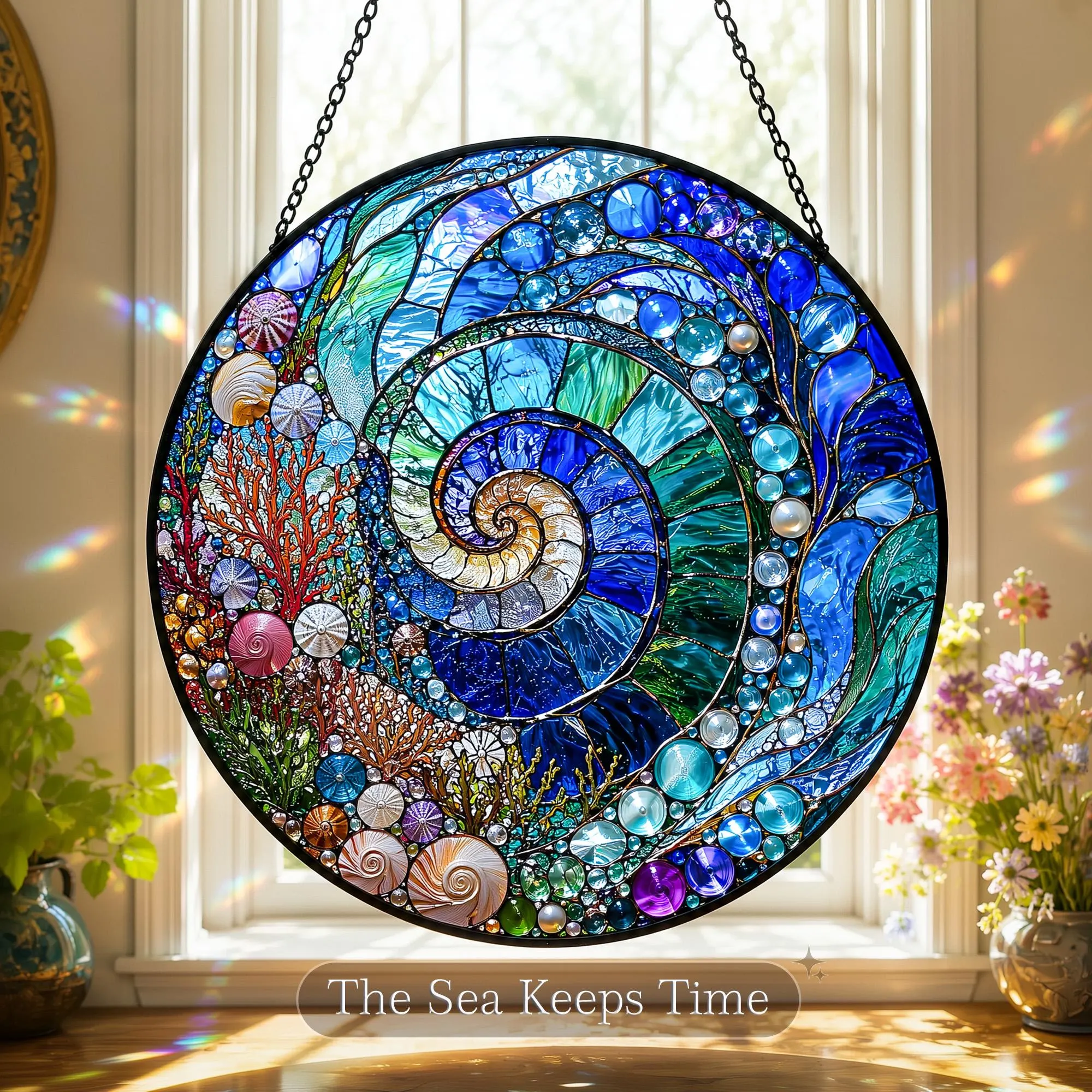Spiral Glass Suncatcher, Stained Glass Style Nature Window Hanging, 5 Original Designs