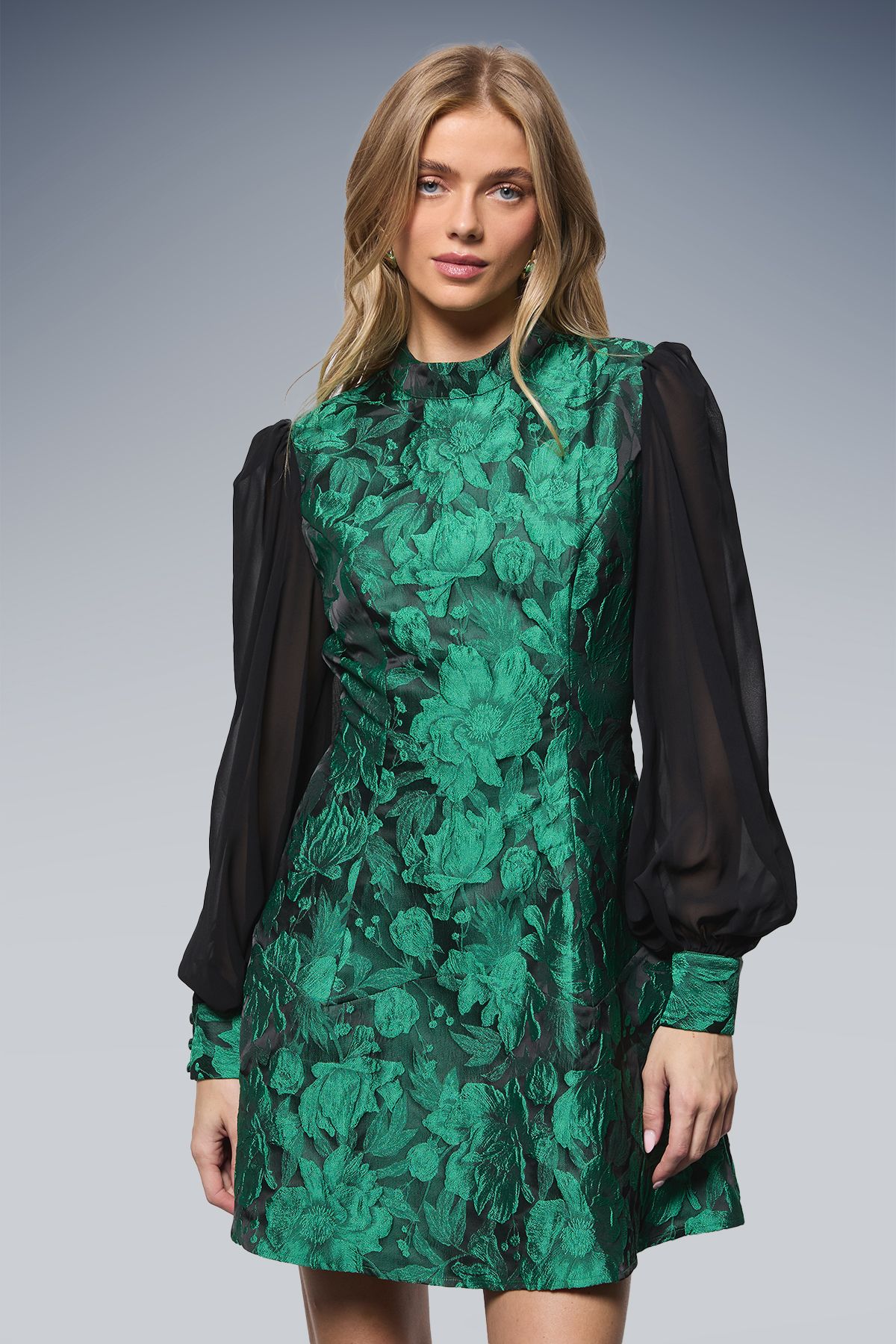 Oasis Floral Jacquard High Neck Flippy Mini Dress