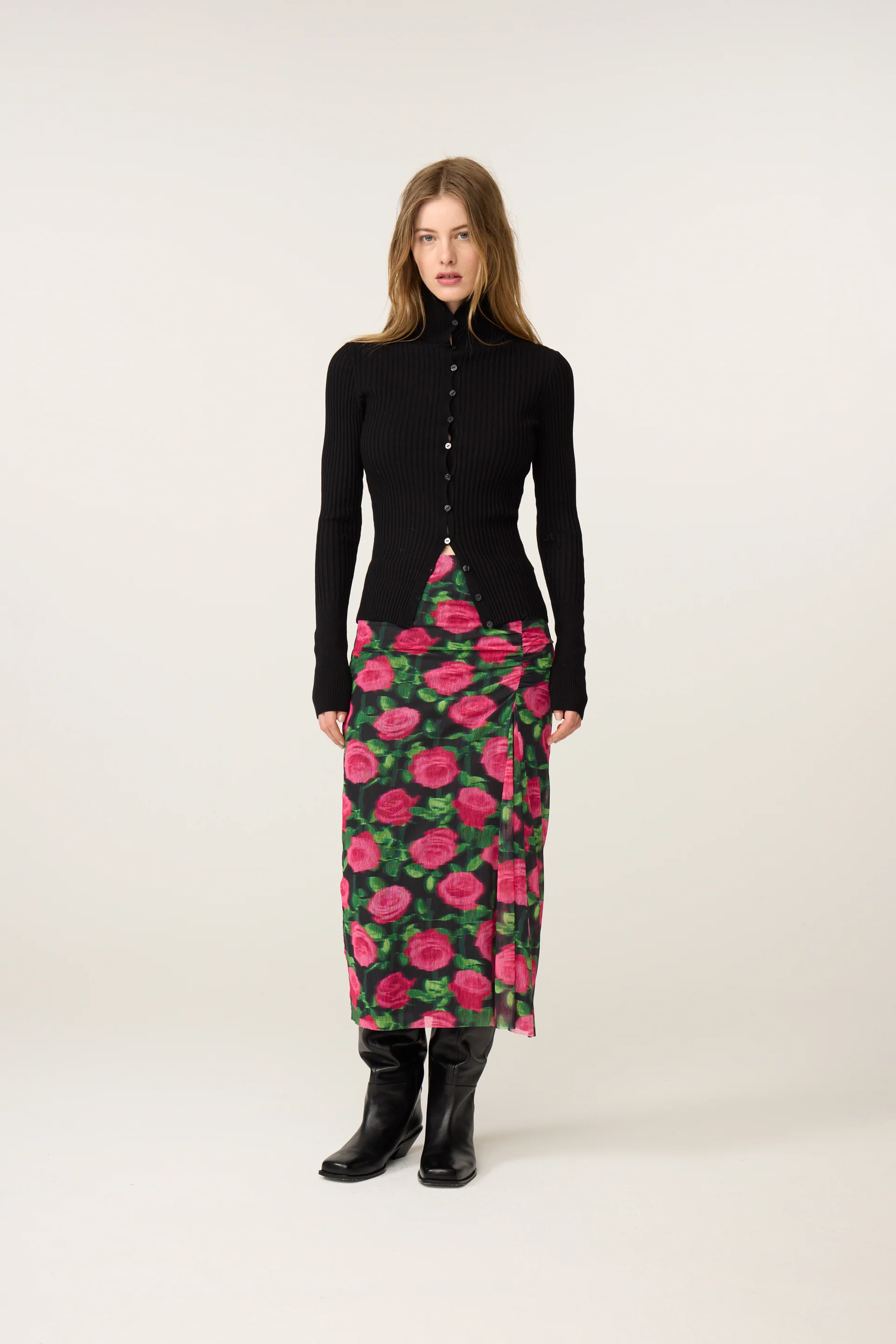 Jessy Midi Skirt | Fab Fuchsia/Black