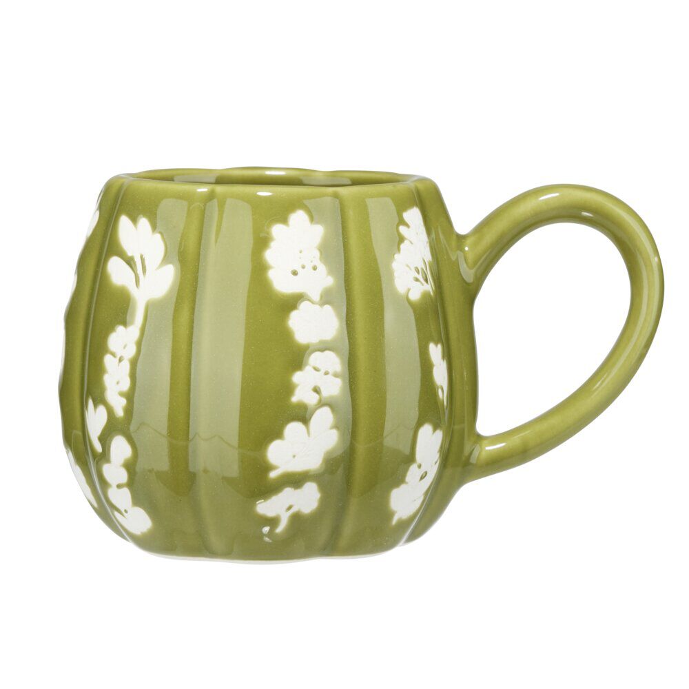 Mug automne céramique motif floral blanc 13x9xH8cm (2 modèles vert ou rouge)