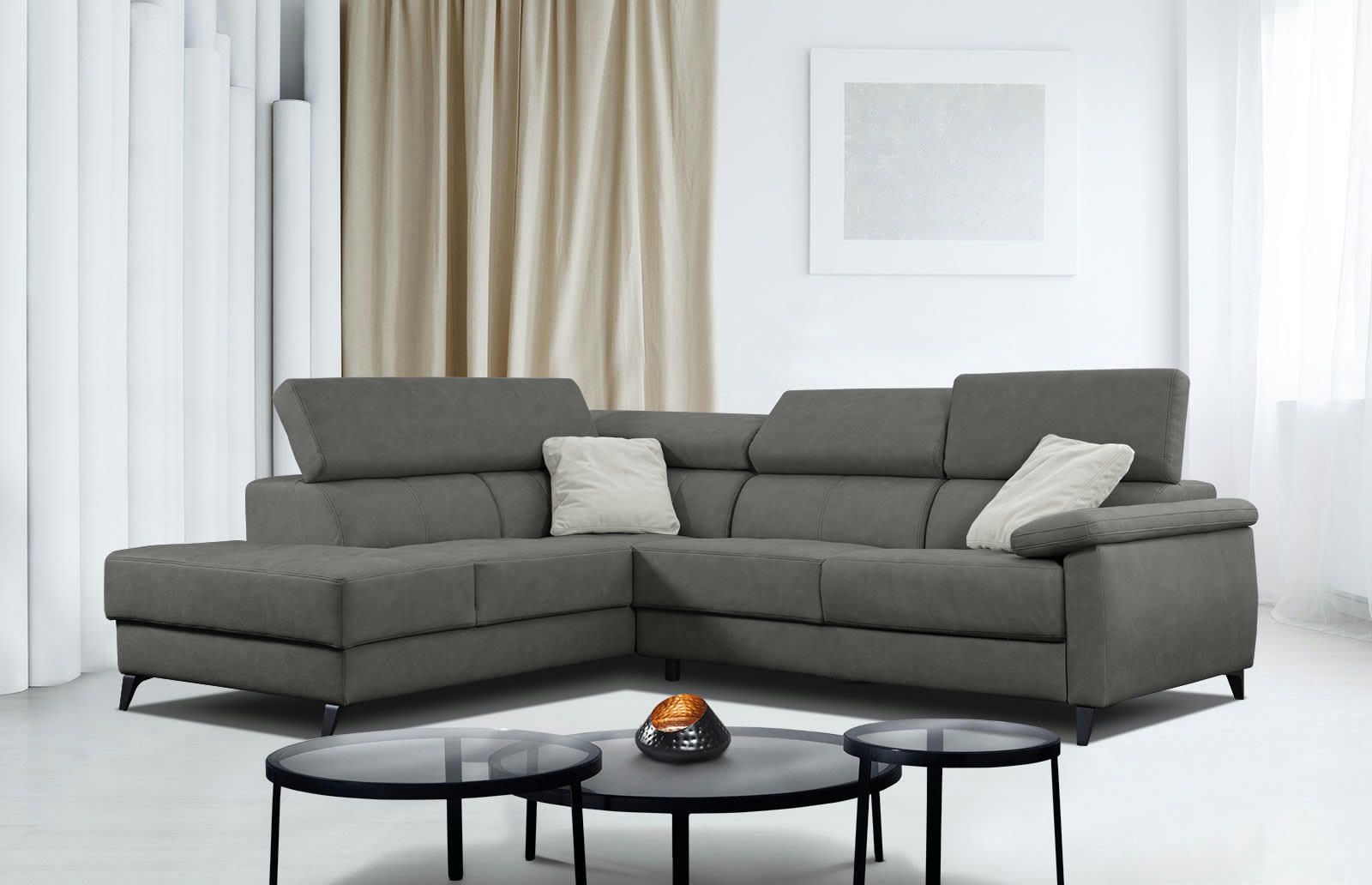 TAUNUS - Canapé d'angle gauche 5 places gris foncé