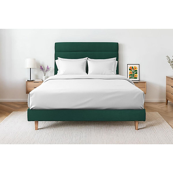 Lit avec tête de lit lignes velours et sommier kit- Lit en bois massif