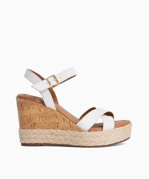 Kindest White - Cork And Woven Wedge Sandals