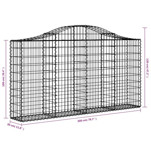 NNEVL Arched Gabion Baskets 3 pcs 200x30x100/120 cm Galvanised Iron