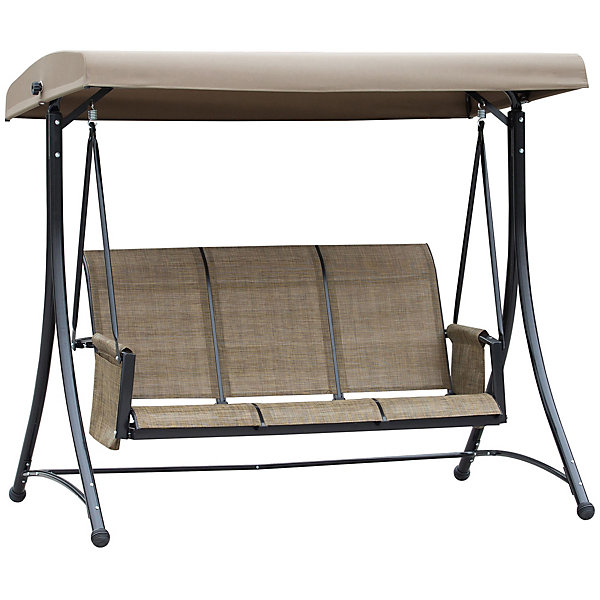Balancelle de jardin 3 places marron en polyester avec toit réglable
