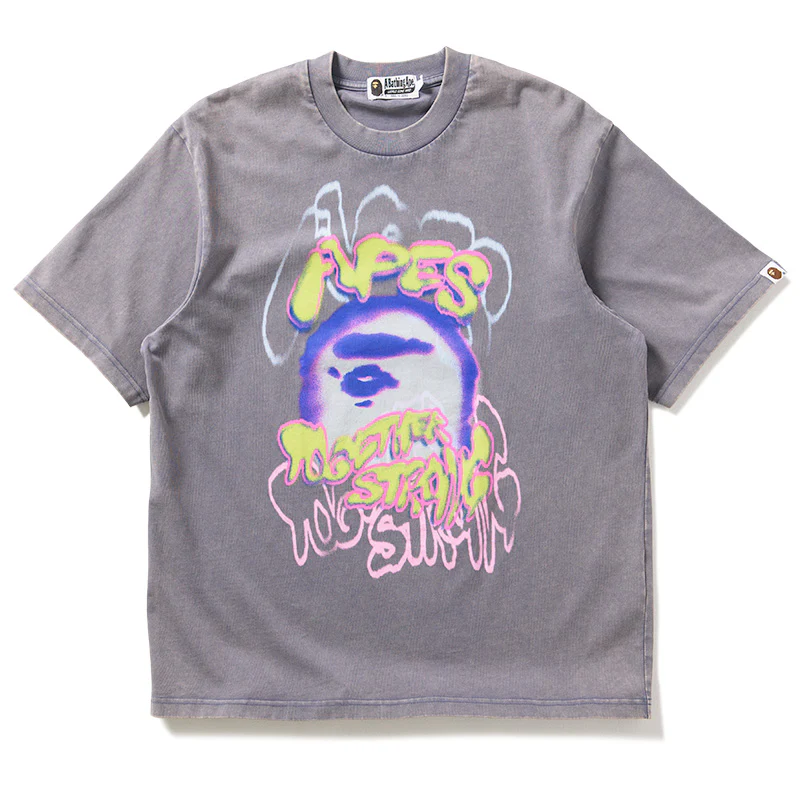 A Bathing Ape Heavy Washed Logo Tee - Charcoal