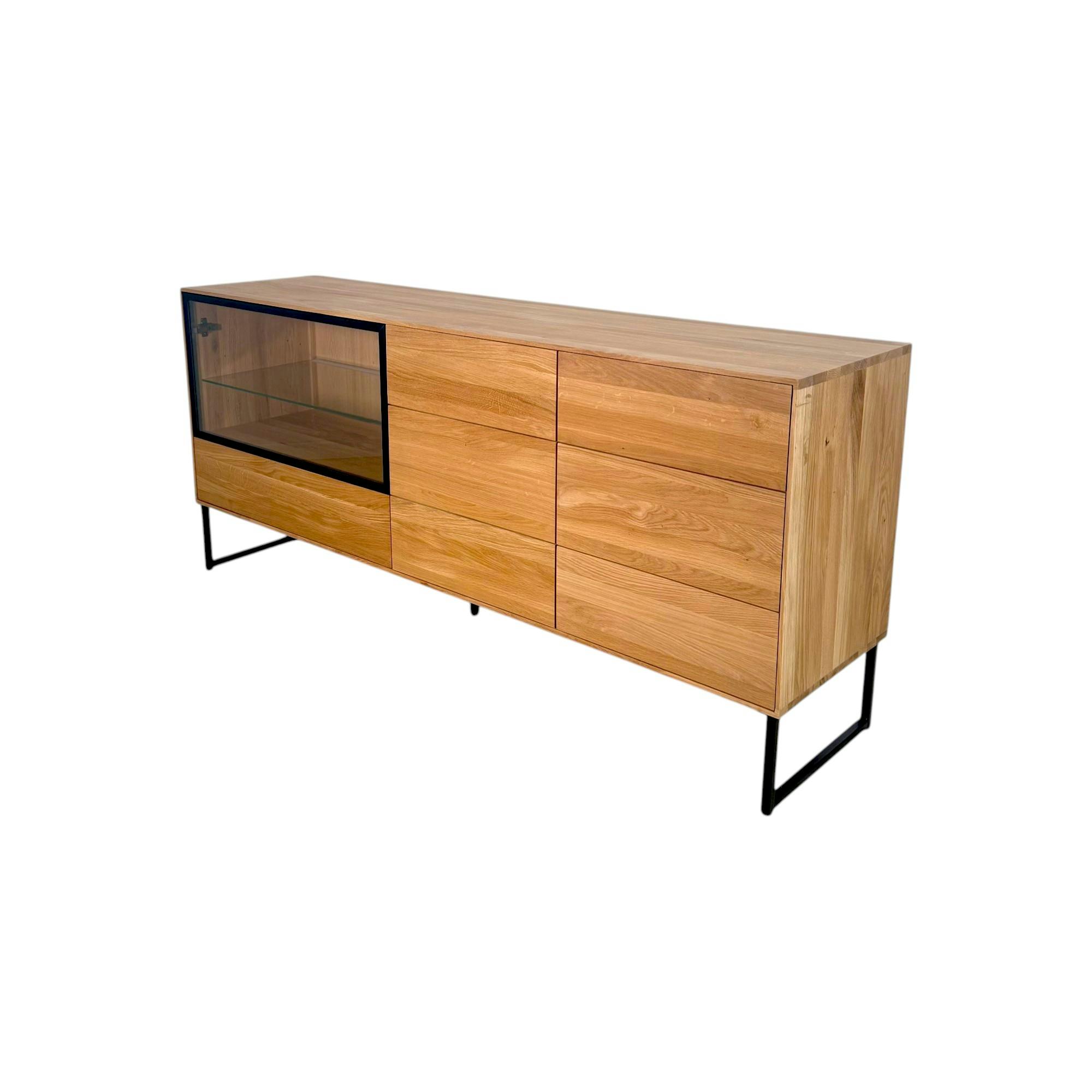 Buffet bas vitrine bois de chêne huilé 180 cm HAVEN