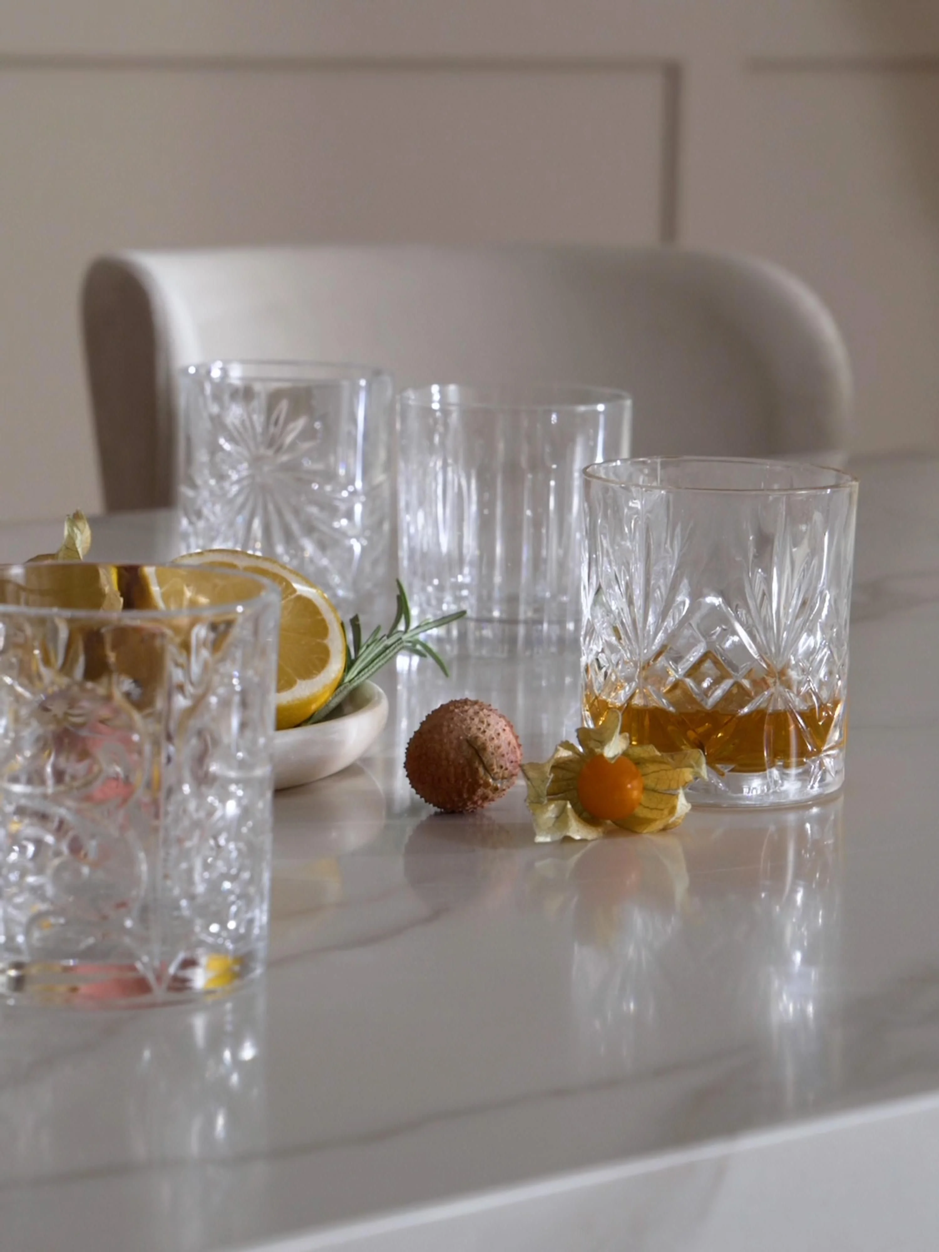 Kristall-Whiskygläser Bichiera mit Reliefmuster, 4er-Set