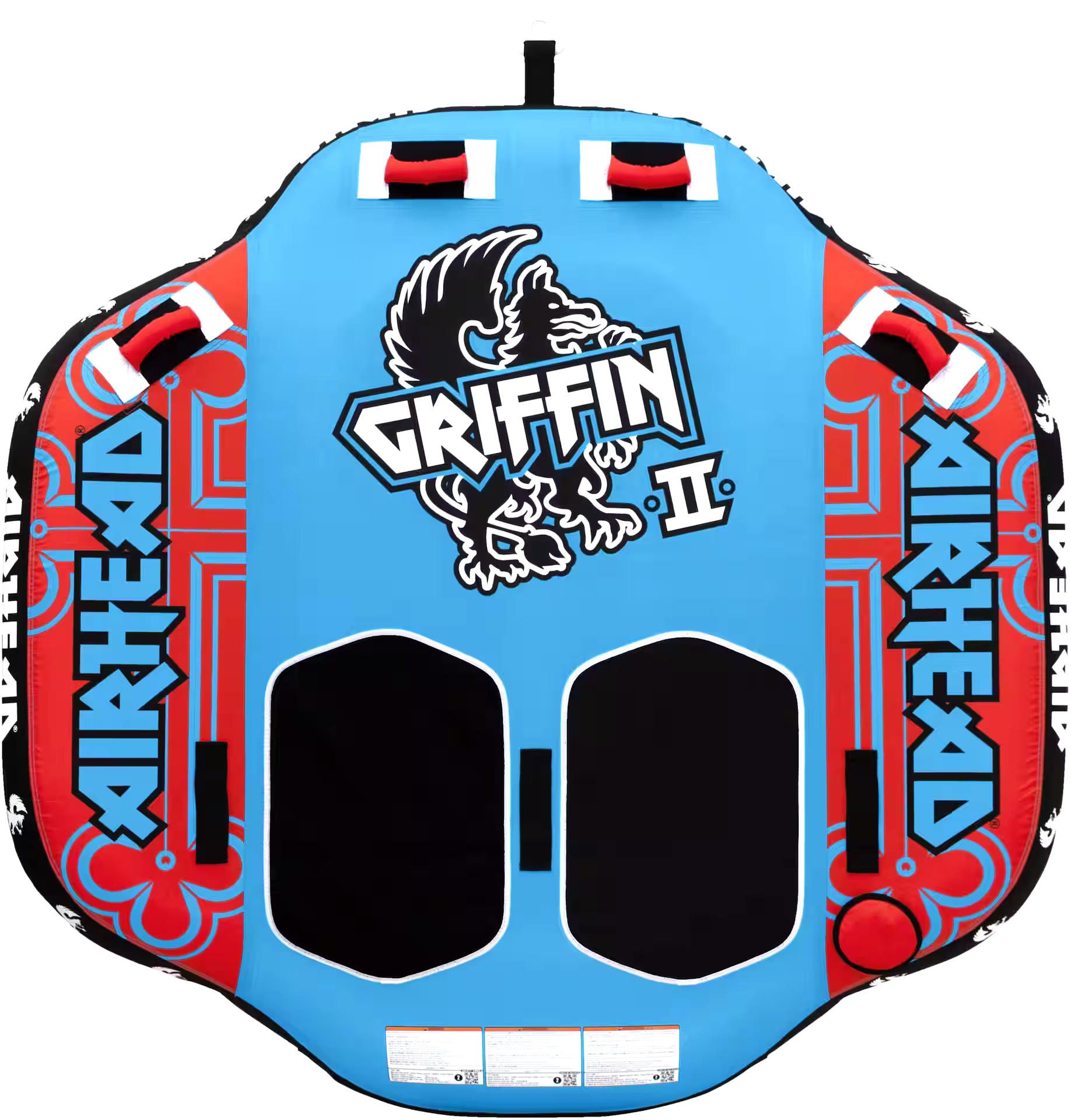 Airhead Griffin 2 Air-Pump Inflatable Water Boating 2-Rider Towable Tube, Blue/Red