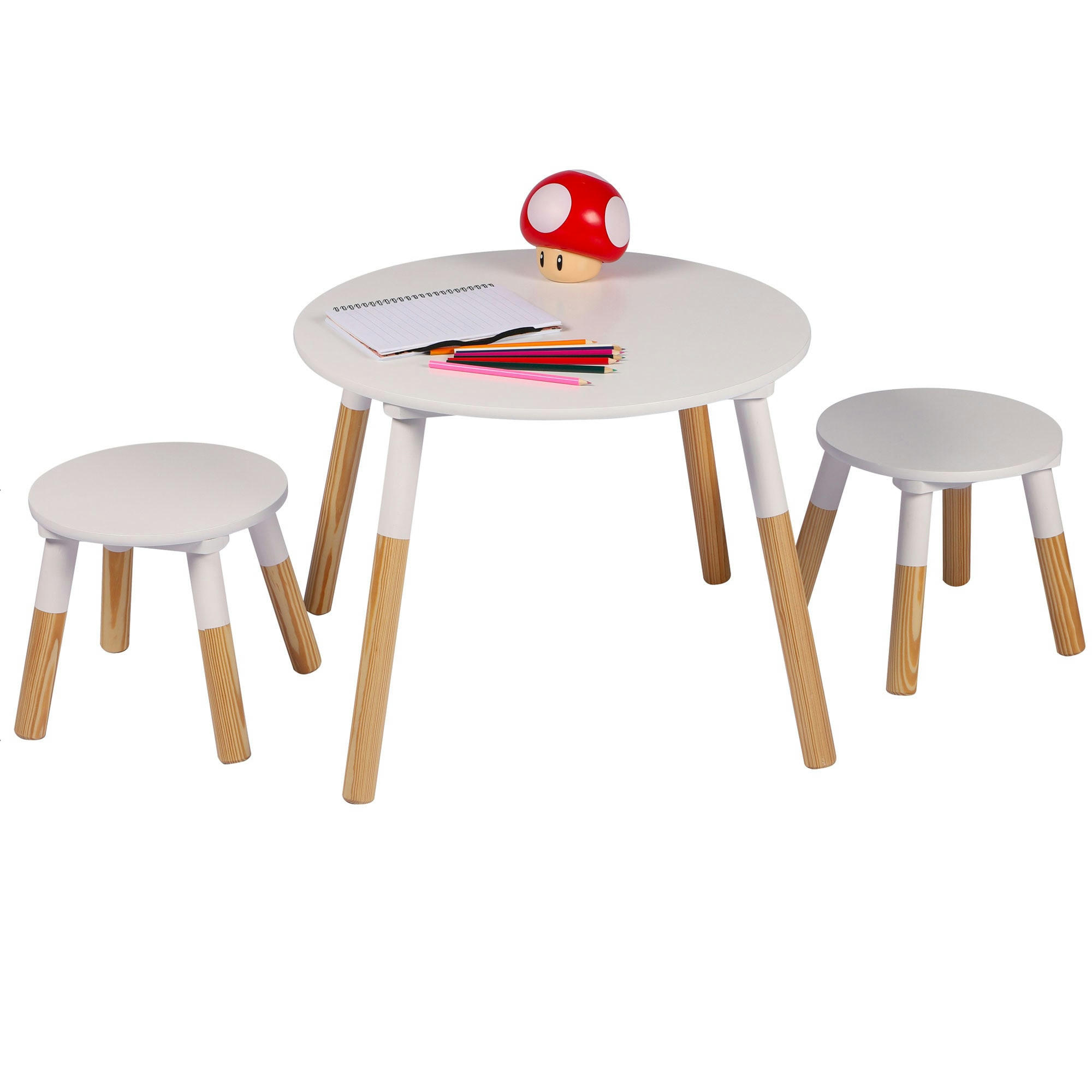 DREAM - Ensemble table et 2 tabourets pour enfants bois et blanc
