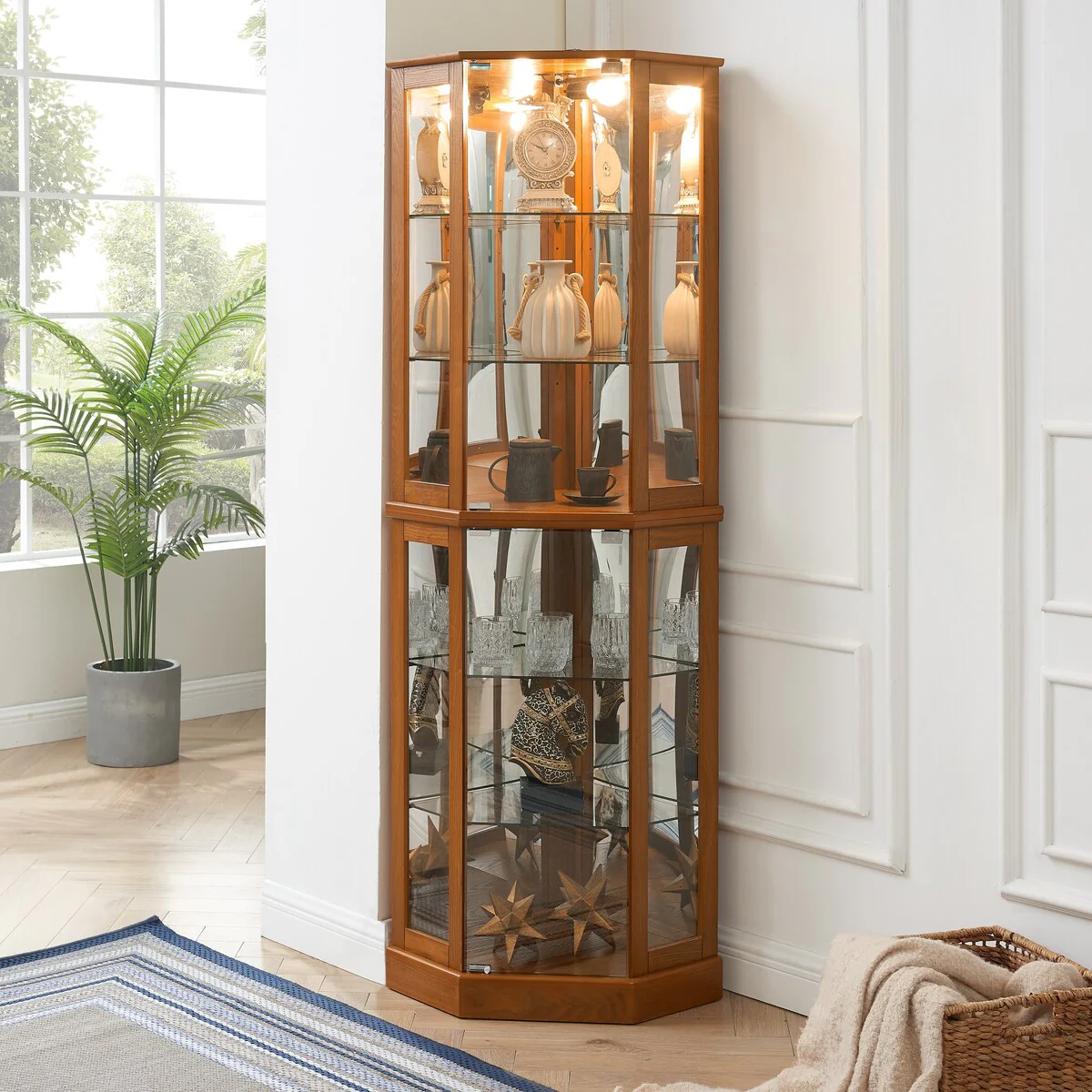 6-Shelf Lighted Antique Display Cabinet
