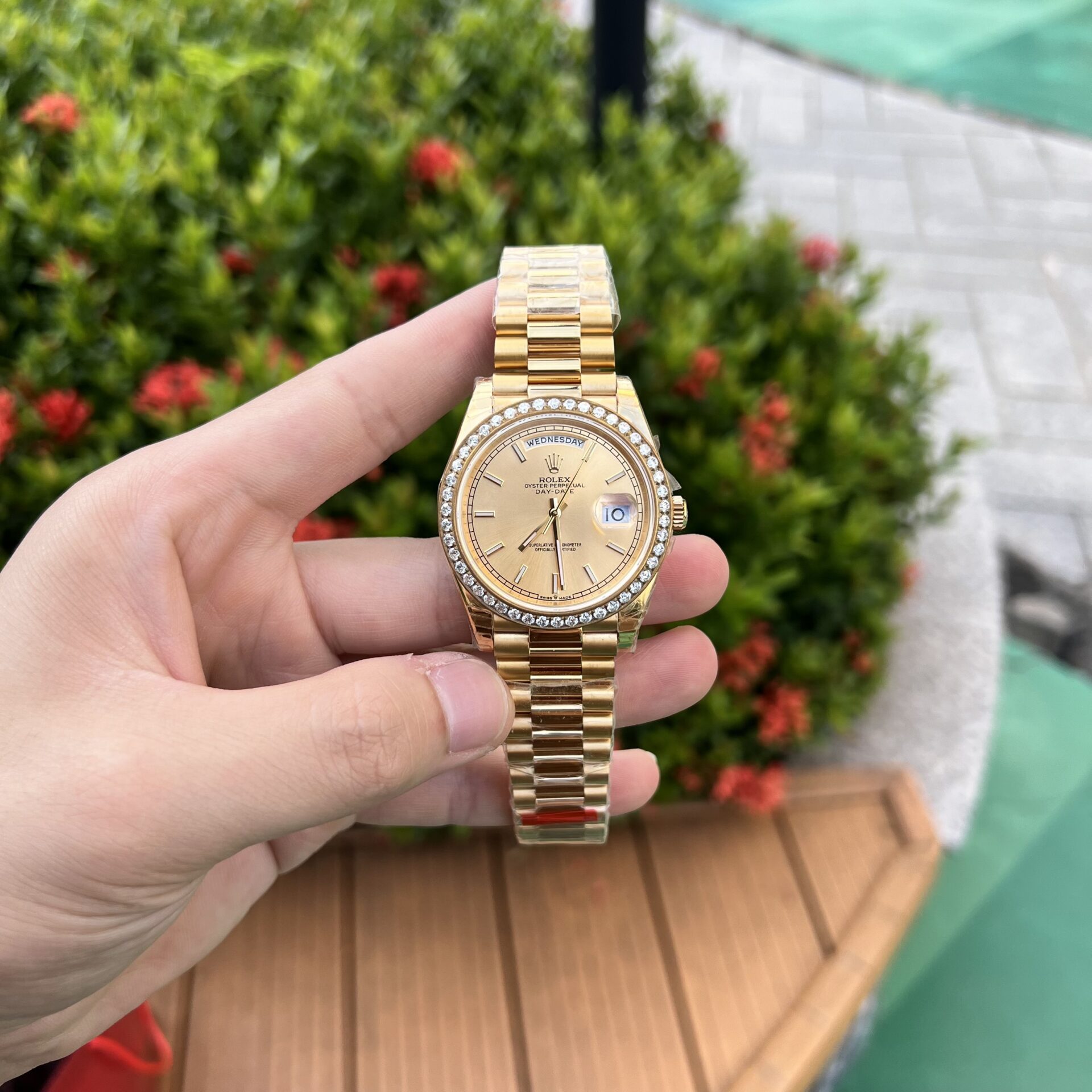 Rolex Day-Date YG Plated Champagne Dial CZ Diamonds 40mm AAA Replica