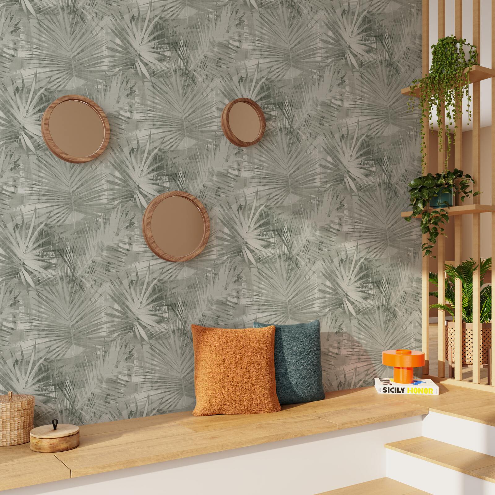 4MURS Papier peint vinyle YUCCA coloris vert de gris
