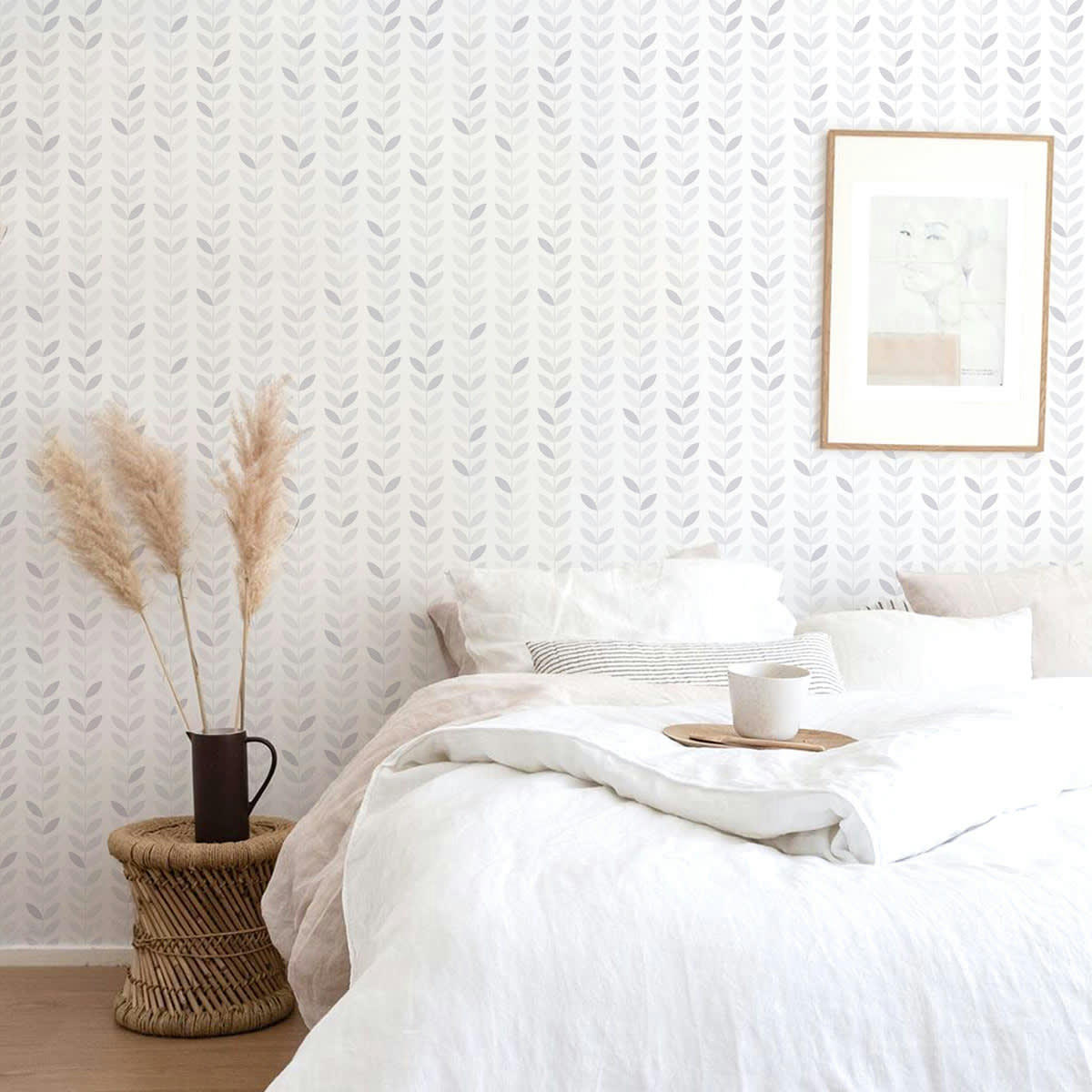 VINTAGELEAVES - Papier peint vinyle adhésif feuilles vintage gris cendré 50x300 cm