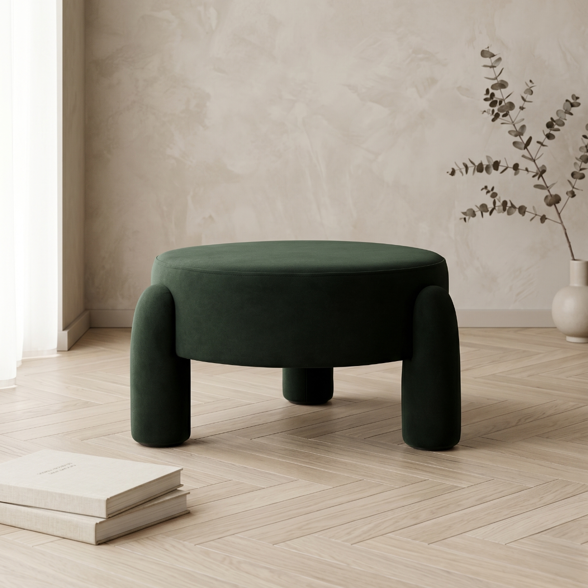Pufa OLLERA w tkaninie zielona 65x65x36 cm