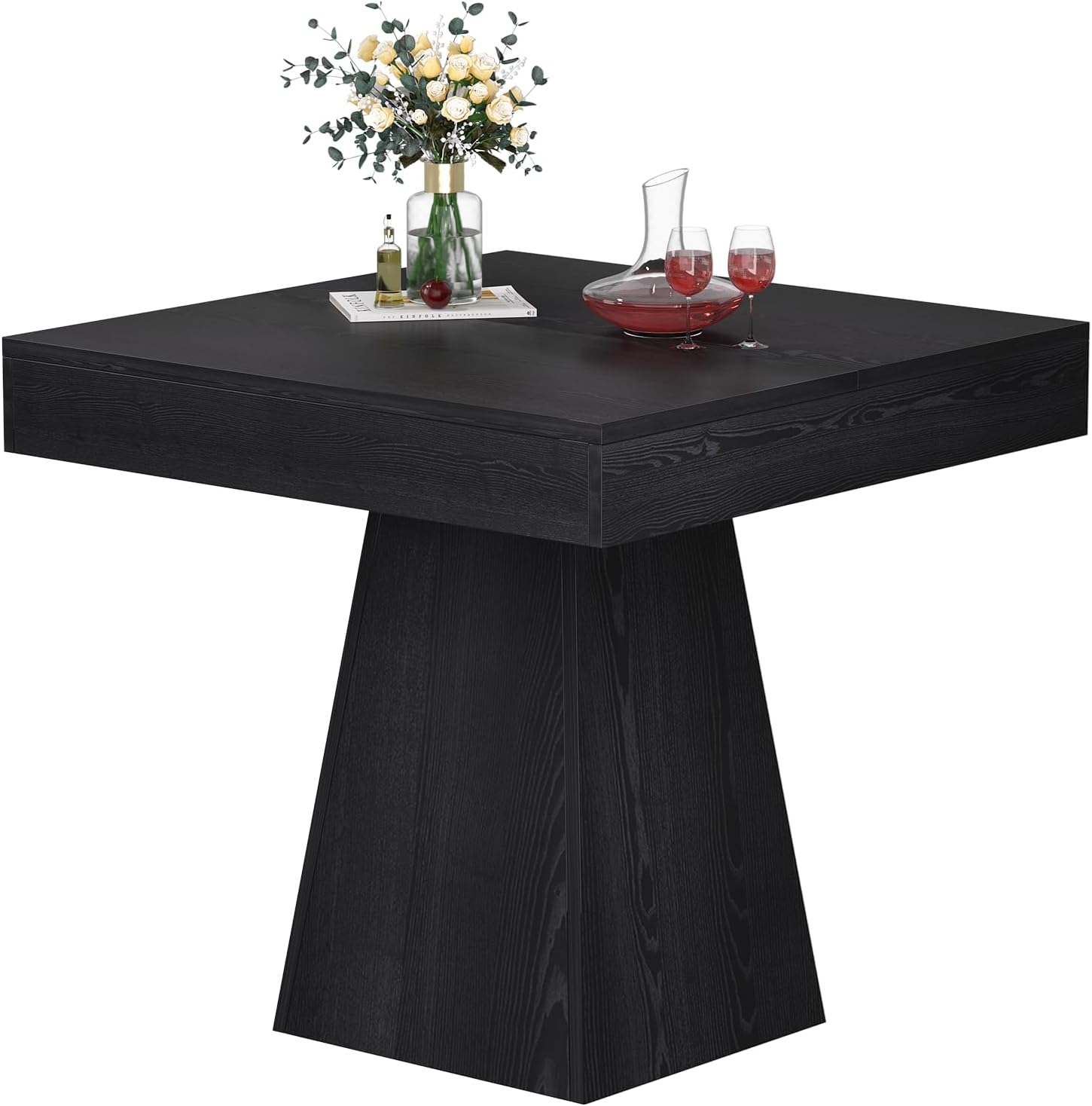 Square Dining Table, Farmhouse Style Eating Table for 2-4 People, 31.5-inch Kitchen Table with Sturdy Pedestal Base, Wooden Dinner Table for Dining Room, Living Room, Black