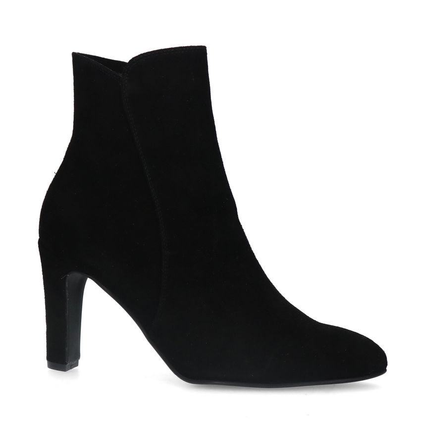 Manfield Zwarte suède enkellaarsjes met hak