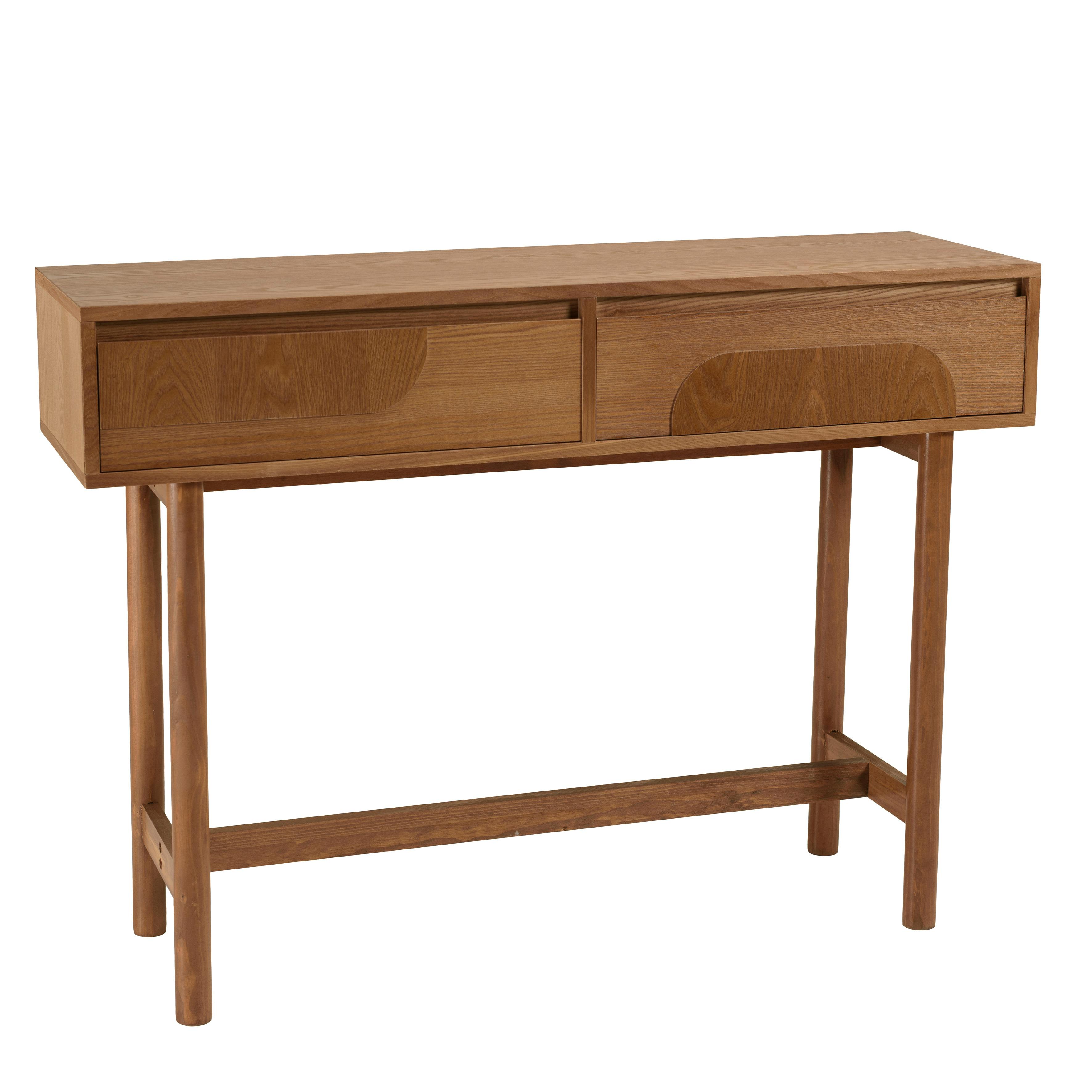 Console couleur naturelle 2 tiroirs décor motif arrondi CORIA