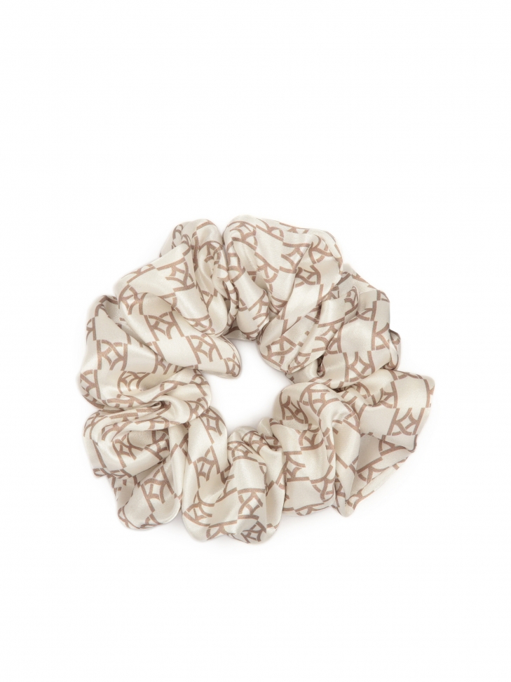 White satin rubber band with brown KAZAR monograms