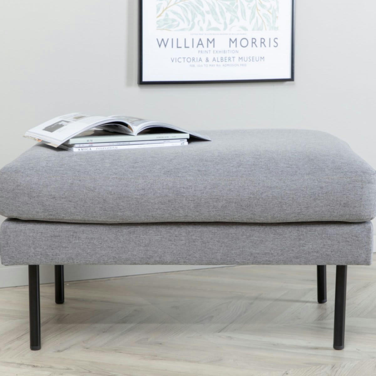 MIGUEL - Pouf rectangulaire 85x64cm en tissu gris