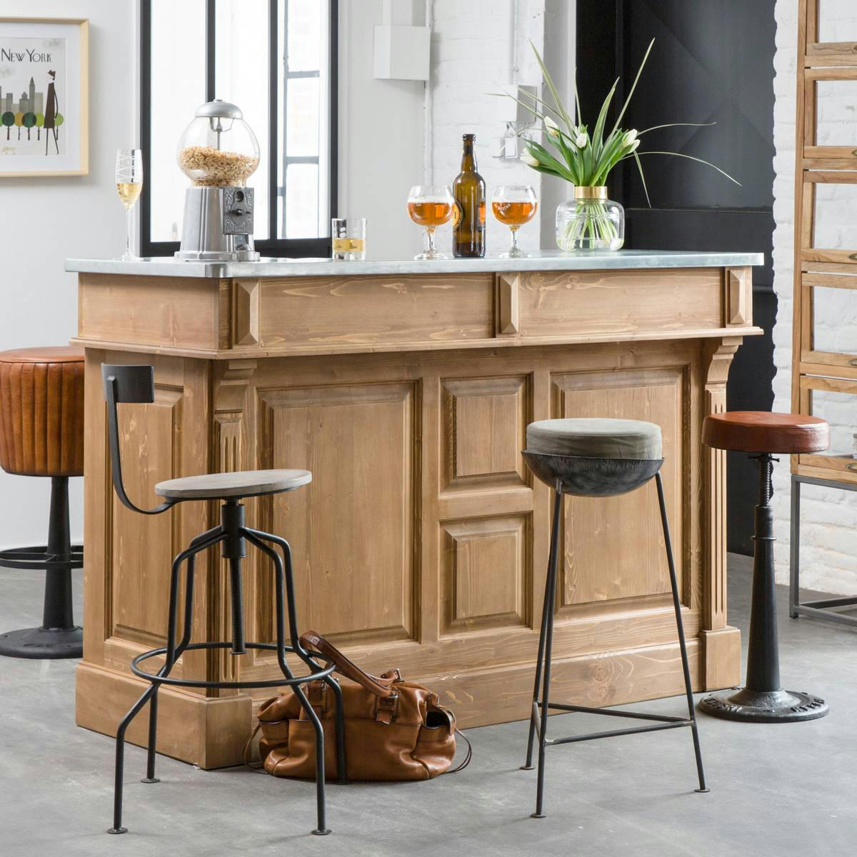 GREY - Tabouret de bar en métal gris 46 cm