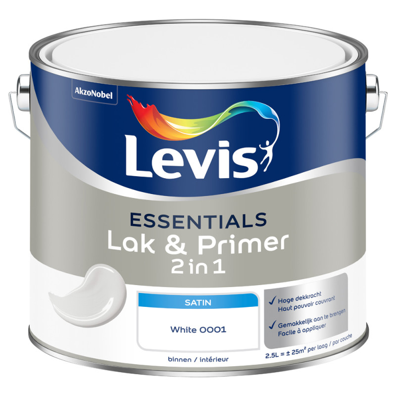 Laque & Primer 2-en-1 Essentials blanc 2,5 L LEVIS