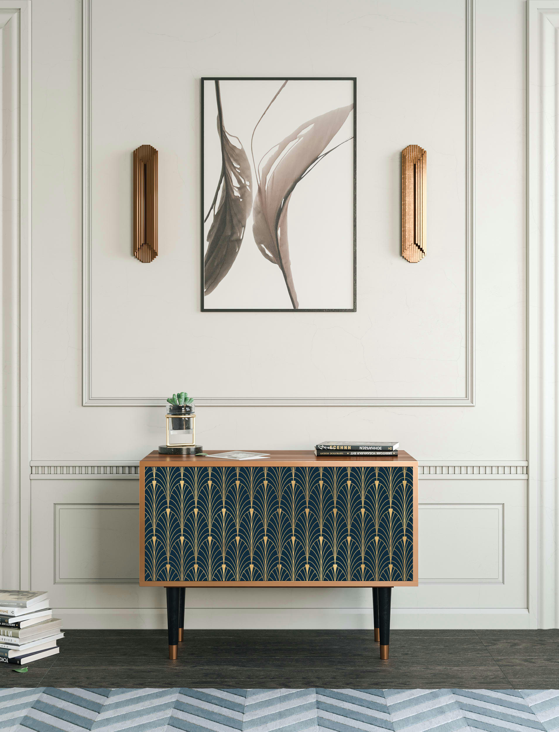 FLOWER OF THE NILE - Buffet bas  bleu et jaune 2 portes L 94 cm