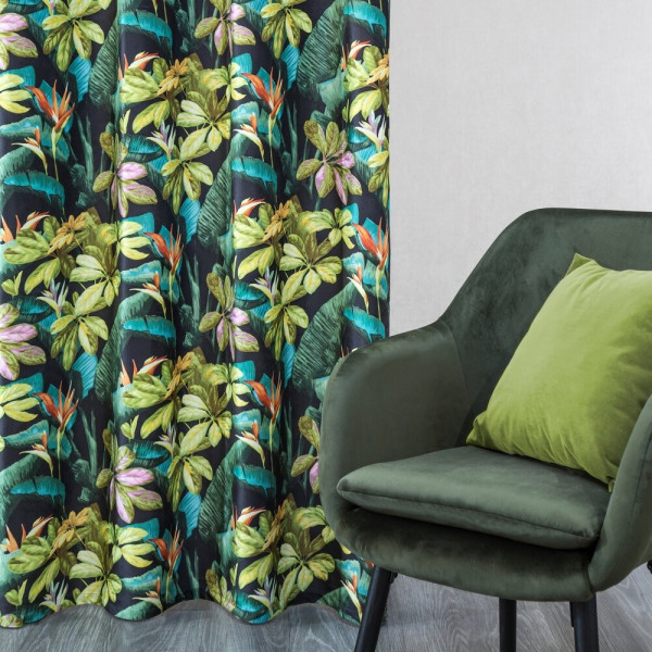 Zasłona LIVY 140x250 cm zielone liście kwiaty