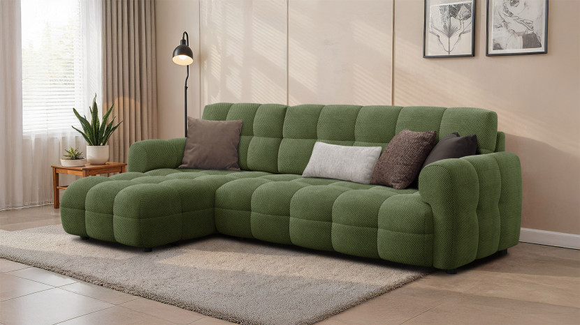 MELLOW sofa narożna 4 osobowa lewa, oliwkowa