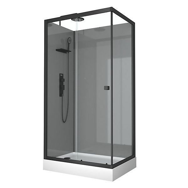 Cabine de douche L.110 x l.80 x H.215 cm – fond gris et équipements noir mat, hauteur ajustable, Galedo Grey Touch