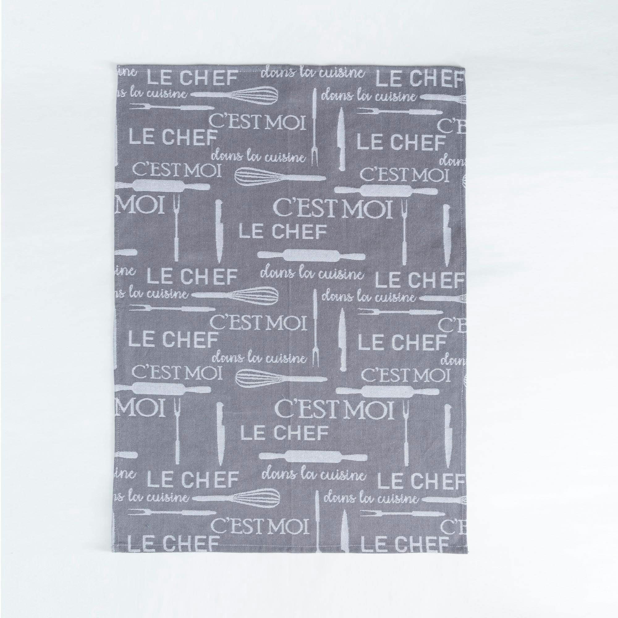 KITCHENCHEF - Lot de 3 torchons 50x70 gris en coton 230 g/m²