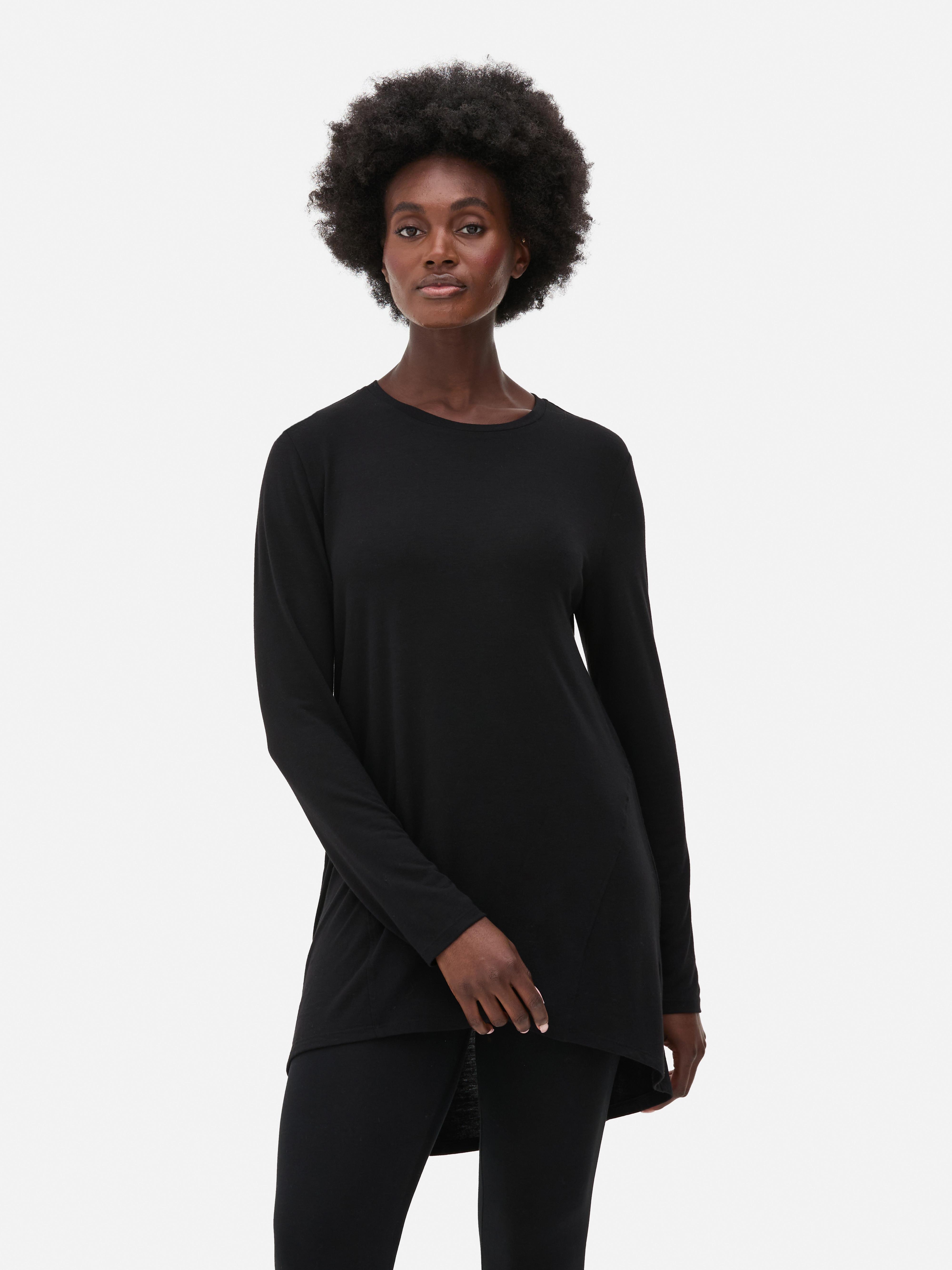 Long Sleeve Long Curved Hem Top