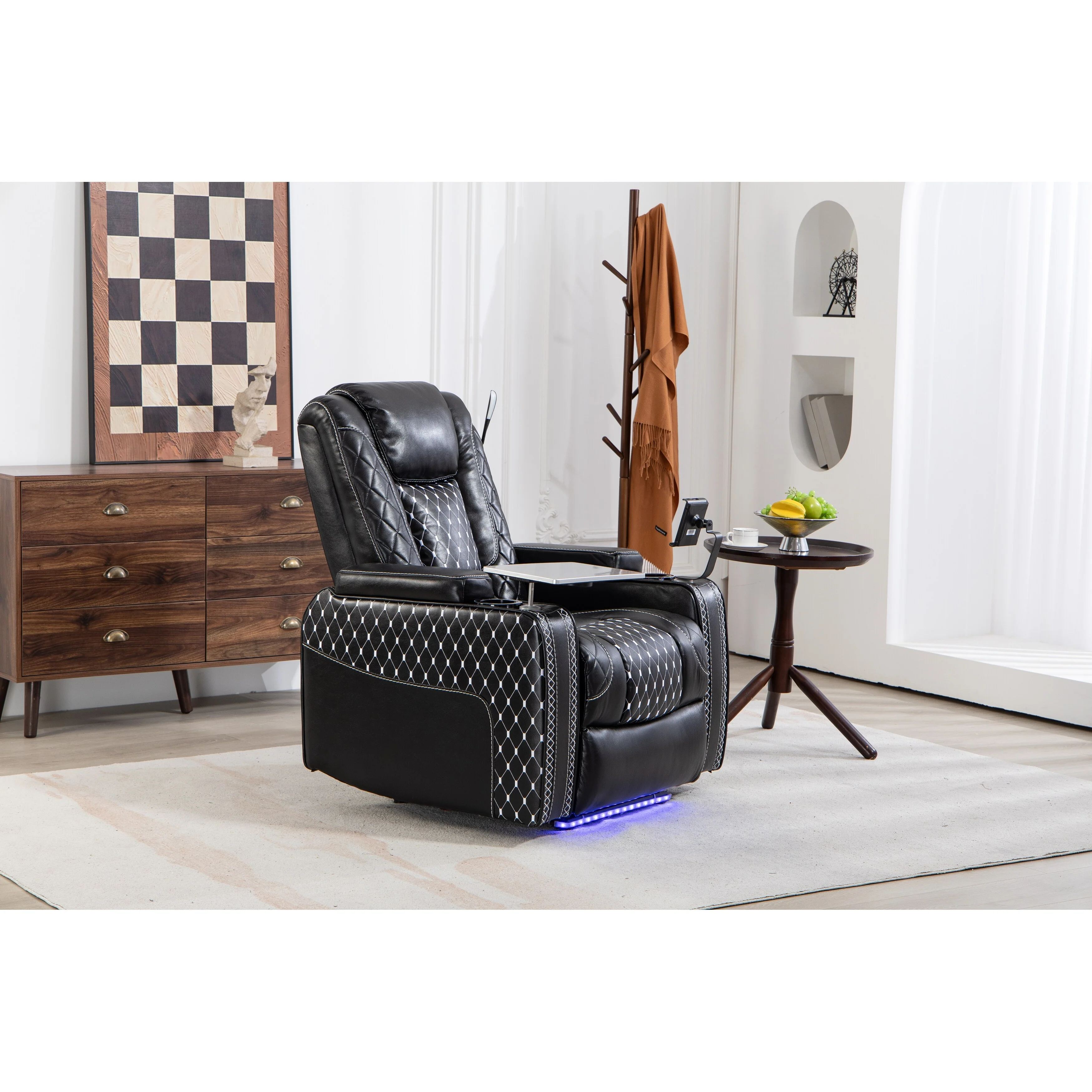 Black Power Zero Gravity Recliner with Storage Armrest, Cup Holder, Laptop Table, Phone Holder, Reading Light, USB Port