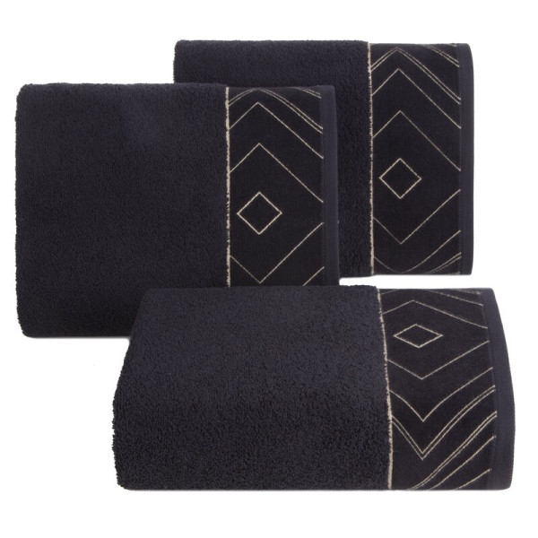 Ręcznik 50x90 Victoria czarny złoty geometria 500g/2 frotte